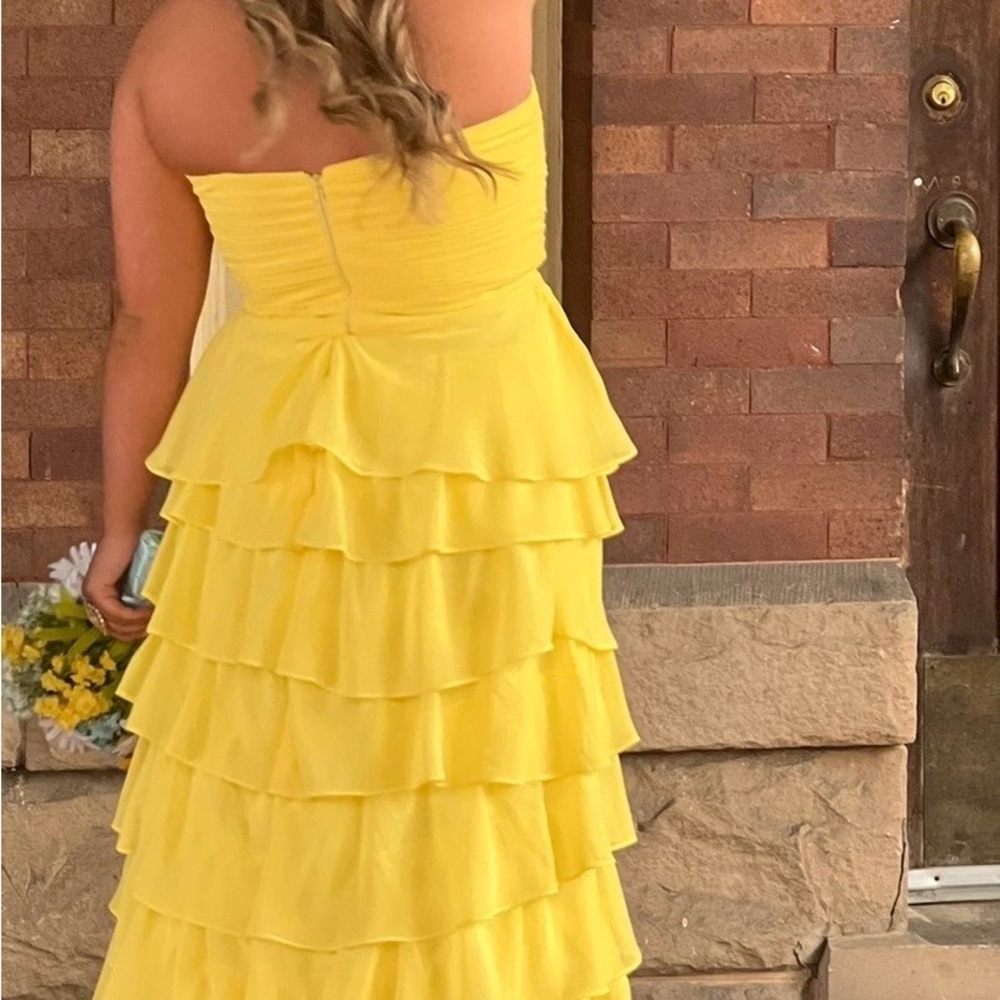 Source Unknown Strapless Yellow Ruffle Dress prom… - image 3